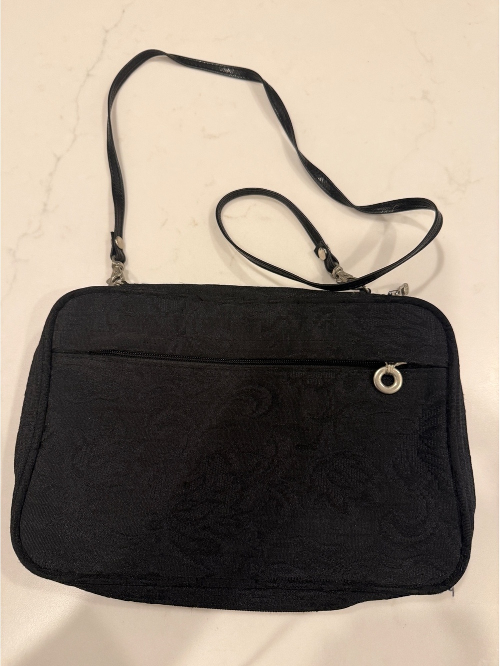 Black Textured Fabric Crossbody Shoulder Bag
